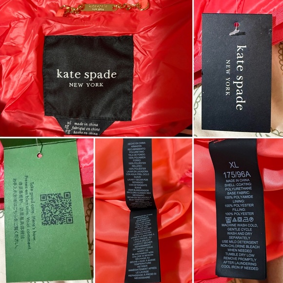 Kate Spade New York Travel Hooded Quilted Packable Puffer Jacket Coral XL NWT - Picture 12 of 13